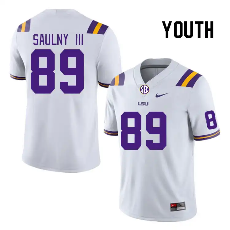 Youth LSU Tigers Donald Saulny III #89 White NCAA Football Jersey